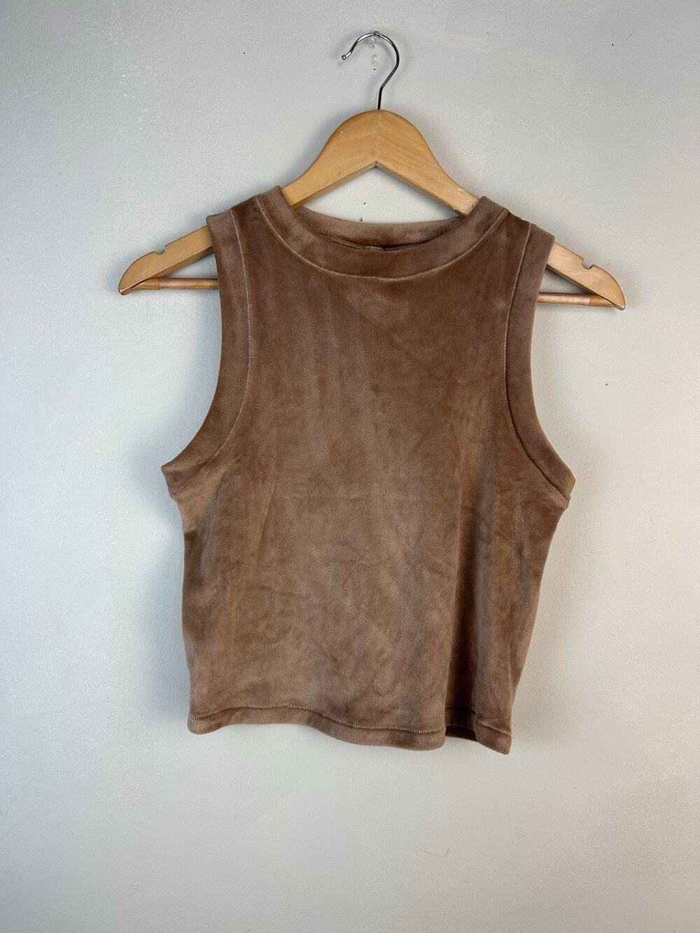 Skims Velvet Velour Brown Crew Neck Tank Top  Sz M Cozy Comfy Loungewear Neutral
